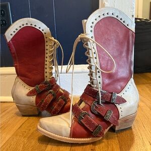 Freebird by Steven Red and Cream Lace Up Boots